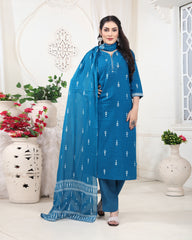 Peacock Blue Jacquard Kurti Set