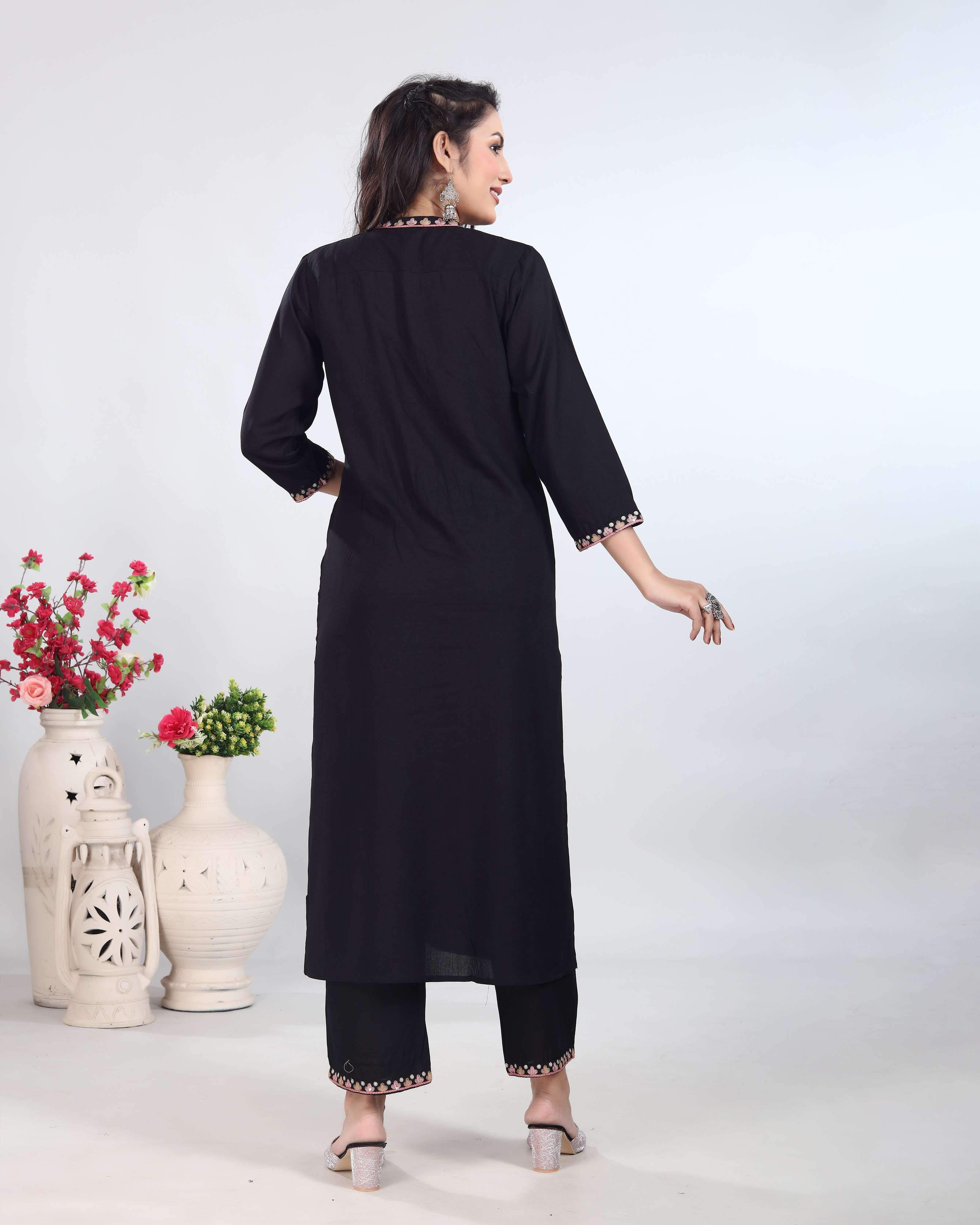 Black Kashmiri Embroidered Kurti Set