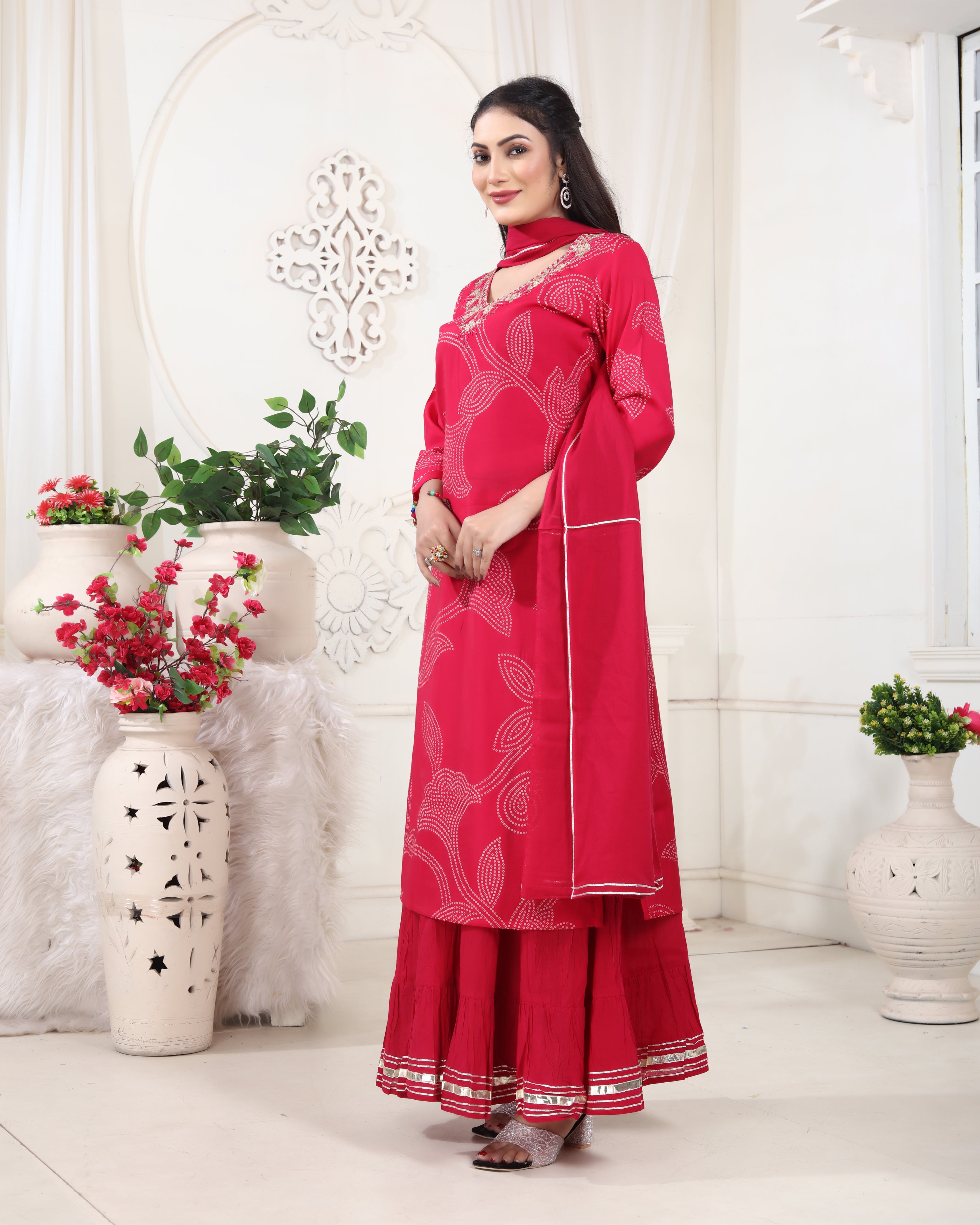 V-Neck Gota Patti Sharara Set