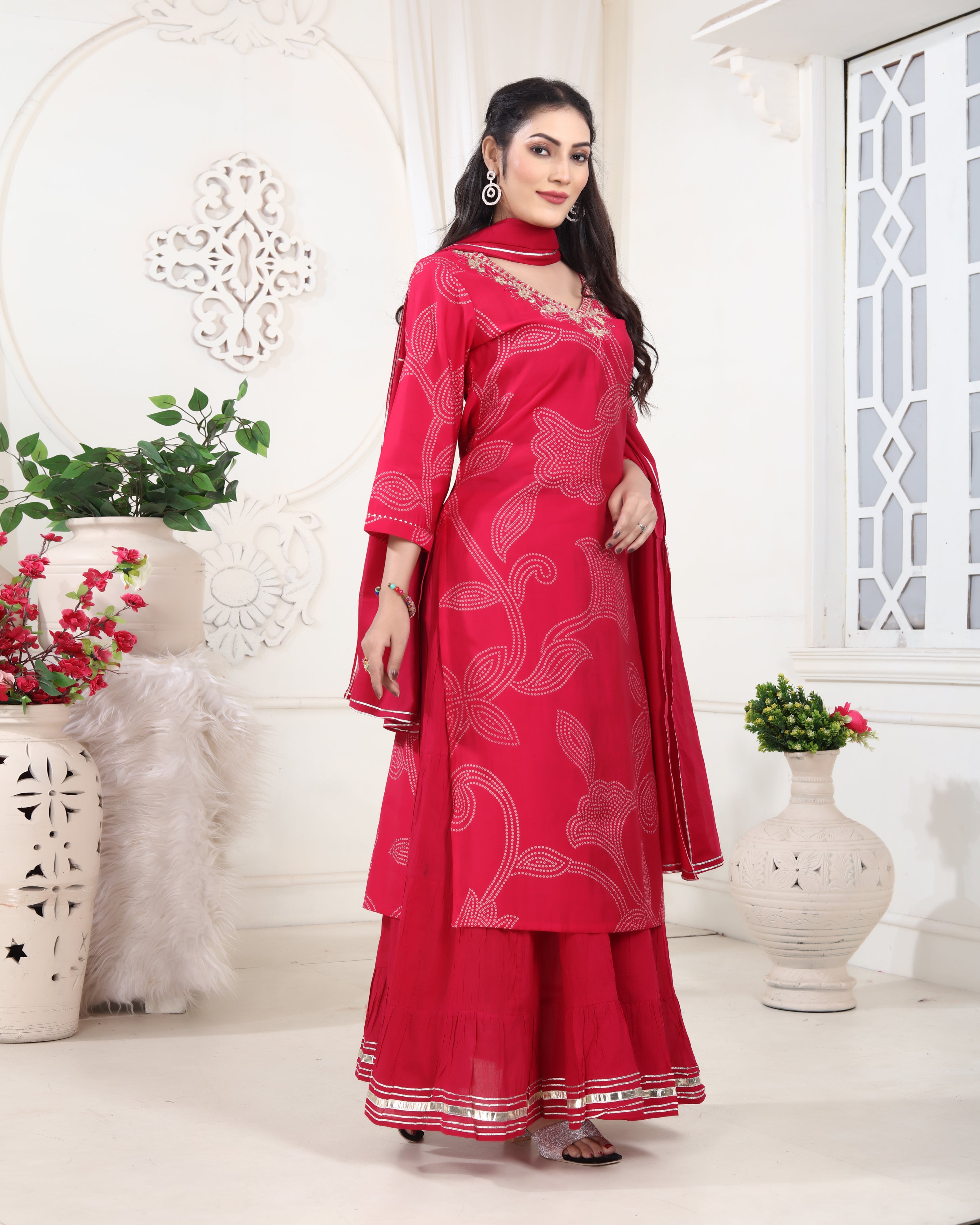 V-Neck Gota Patti Sharara Set