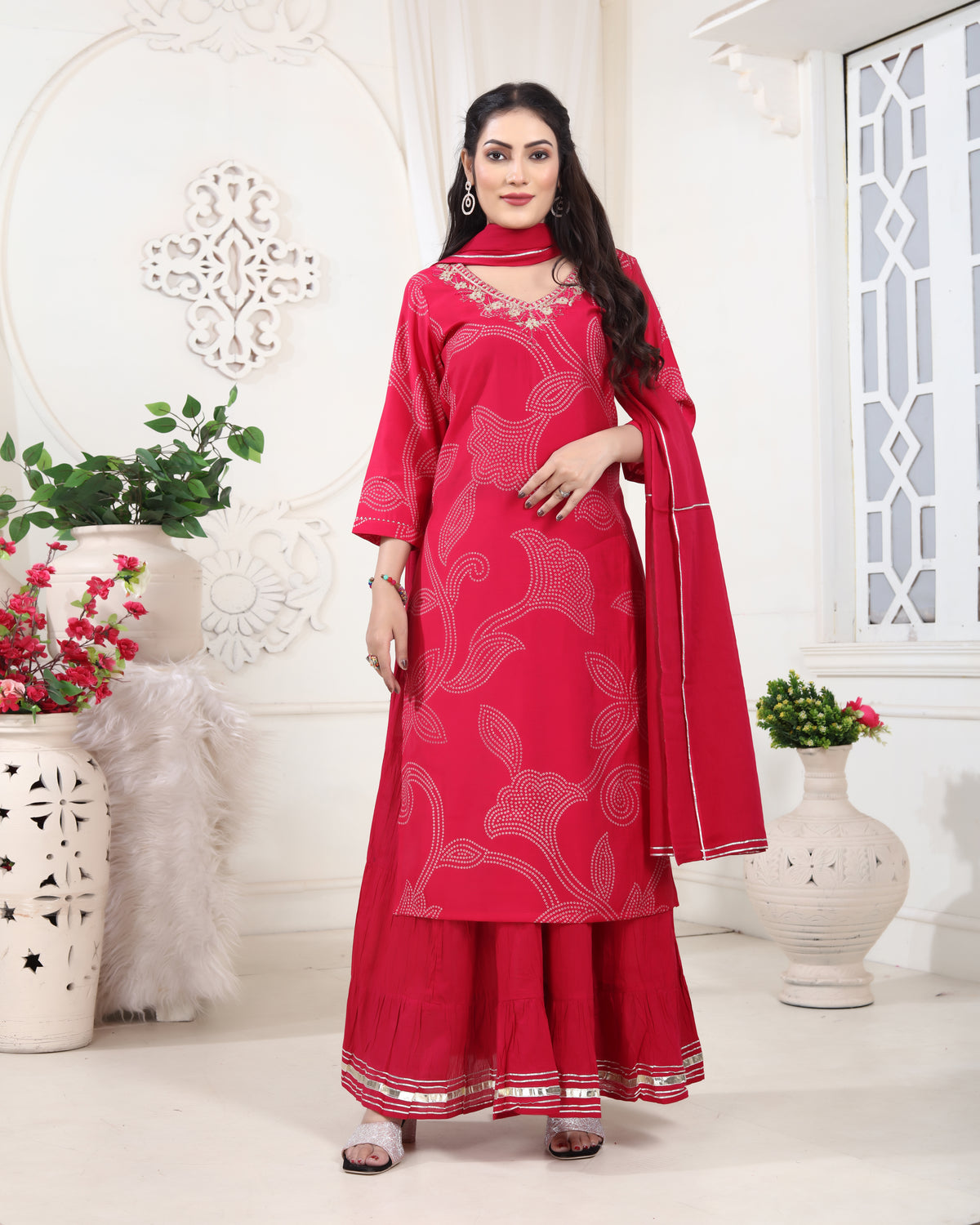 V-Neck Gota Patti Sharara Set