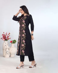 Black Kashmiri Embroidered Kurti Set