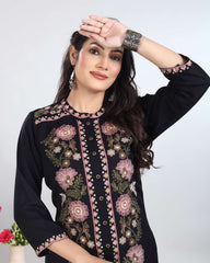 Black Kashmiri Embroidered Kurti Set