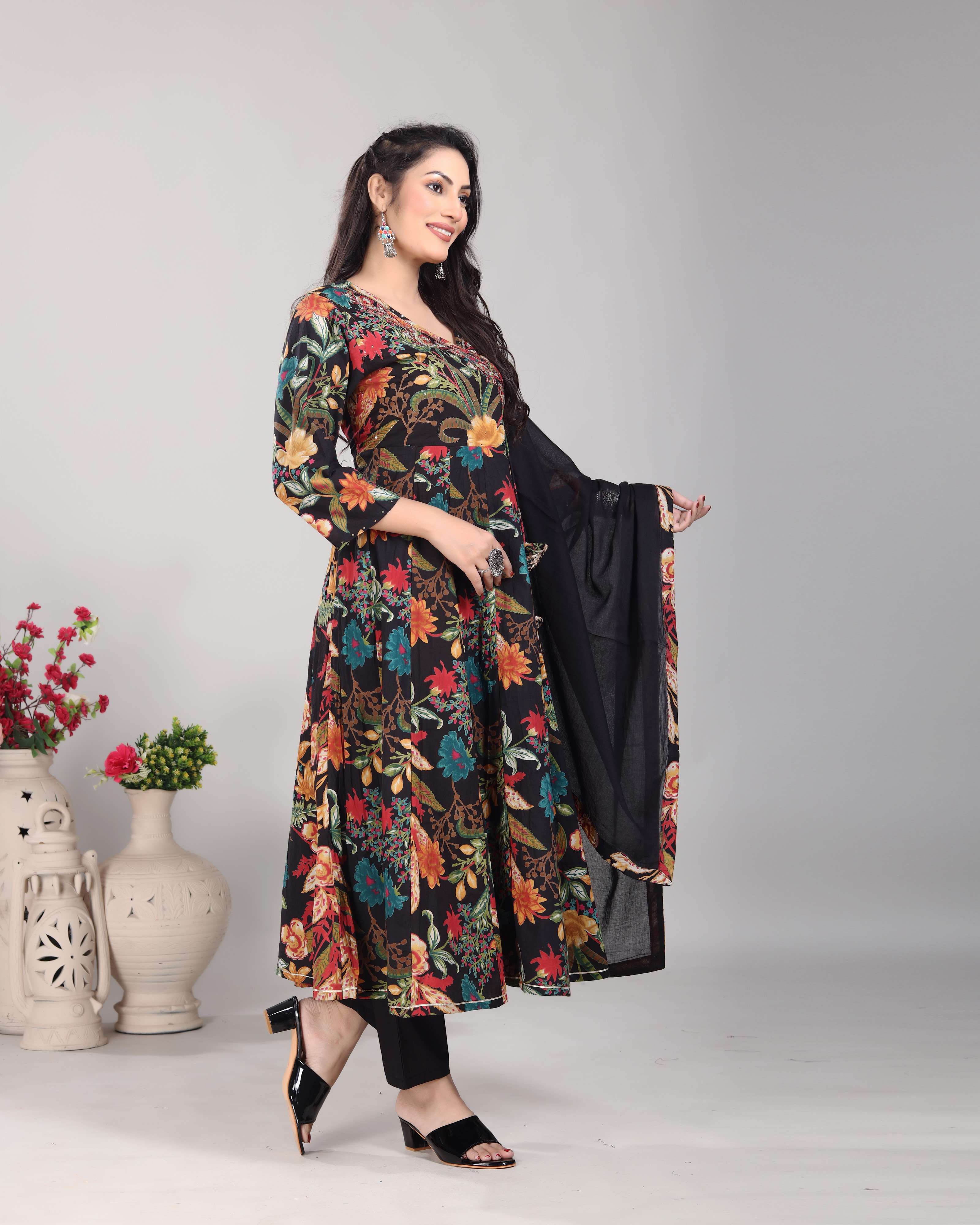 Cotton Kurti set with Vintage Floral Print