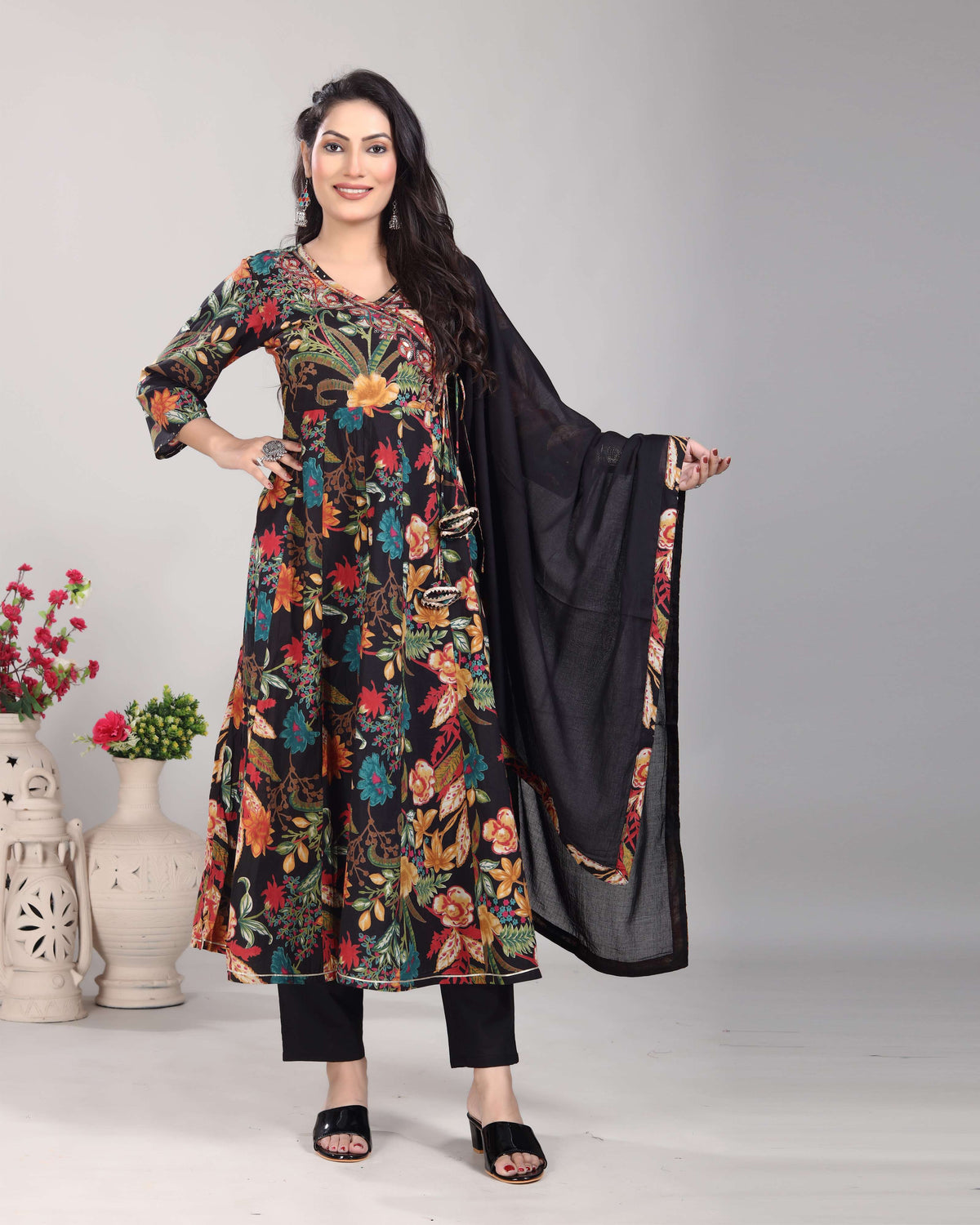 Cotton Kurti set with Vintage Floral Print