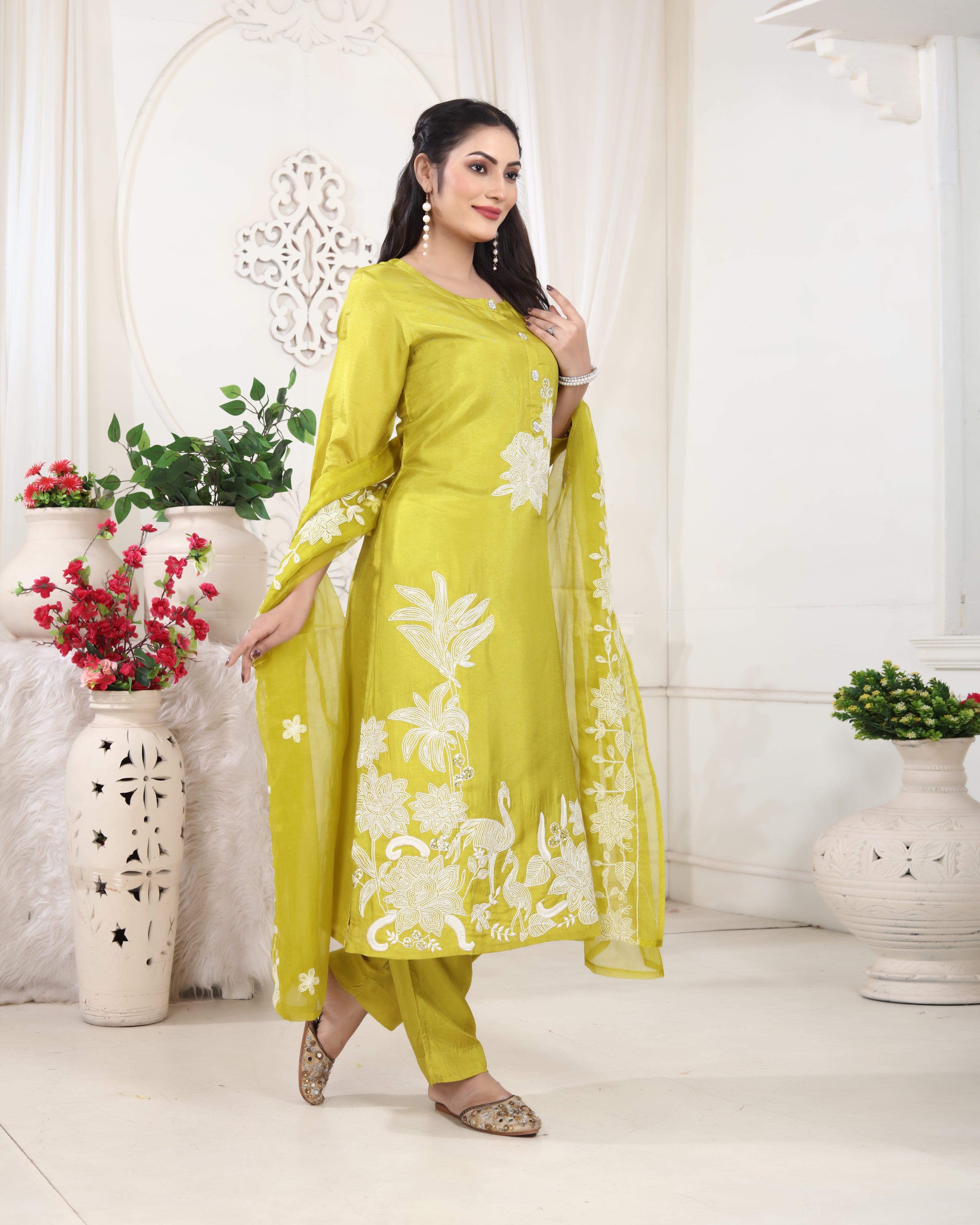 Mint Green Karachi Art Silk Kurti Set