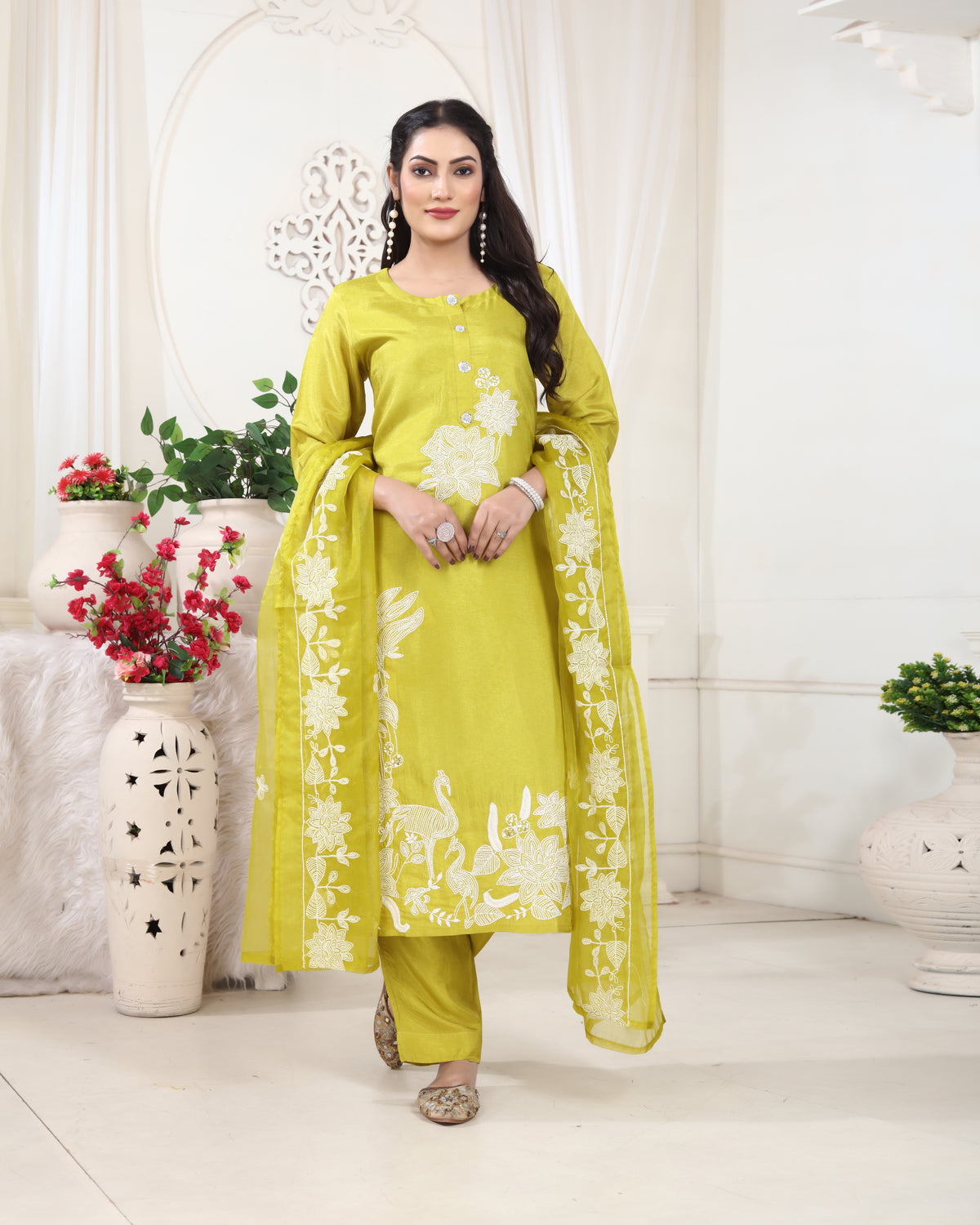 Mint Green Karachi Art Silk Kurti Set