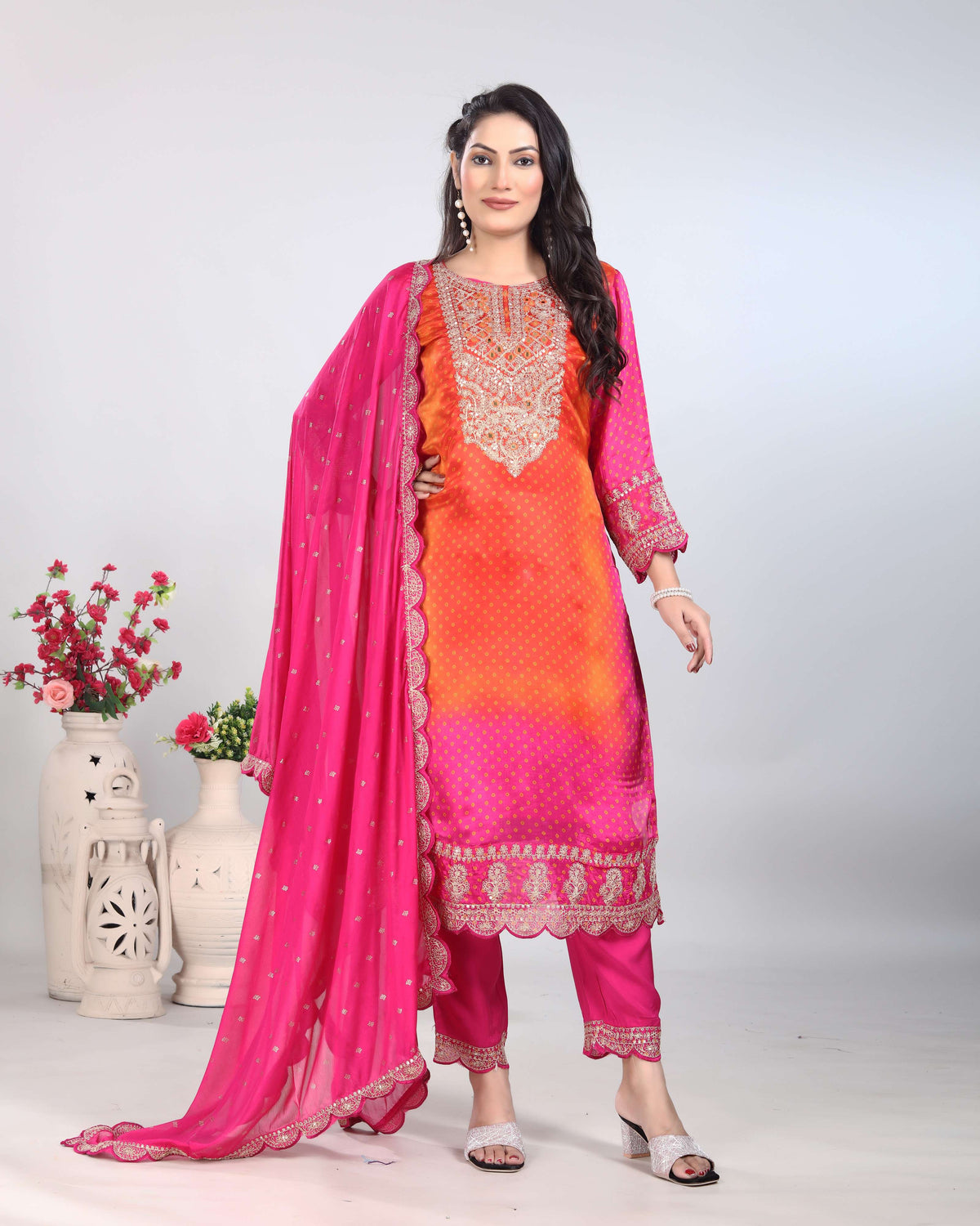 Bandhej Upada Silk Kurti Set