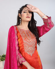 Bandhej Upada Silk Kurti Set