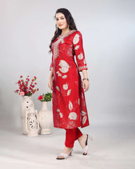 Maroon Floral Maslin Silk Kurti set