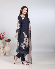 Floral Black Silk Kurti Set