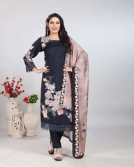 Floral Black Silk Kurti Set