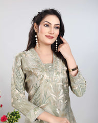 Mint Green V-Neck Kurti Set