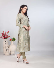 Mint Green V-Neck Kurti Set