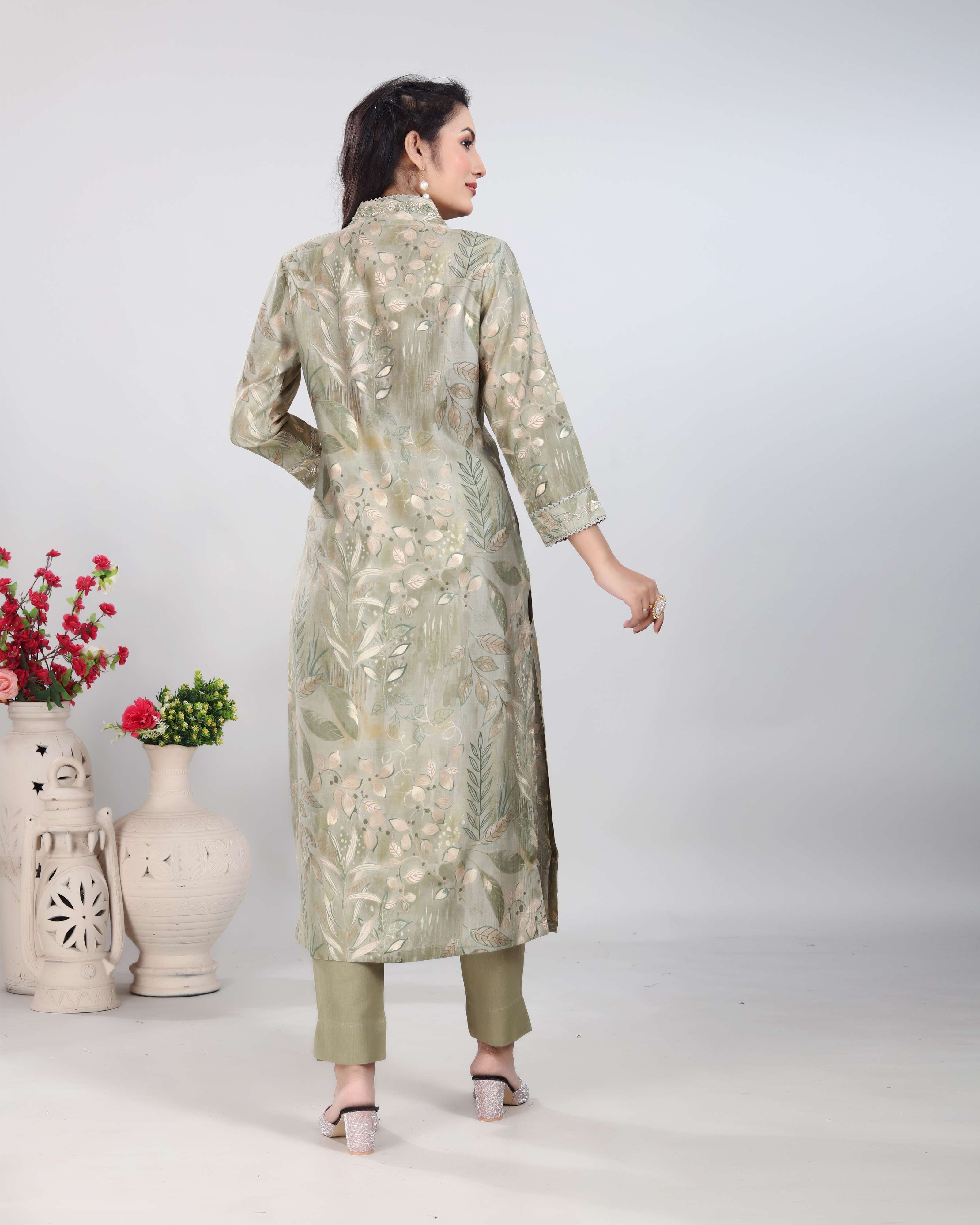 Mint Green V-Neck Kurti Set