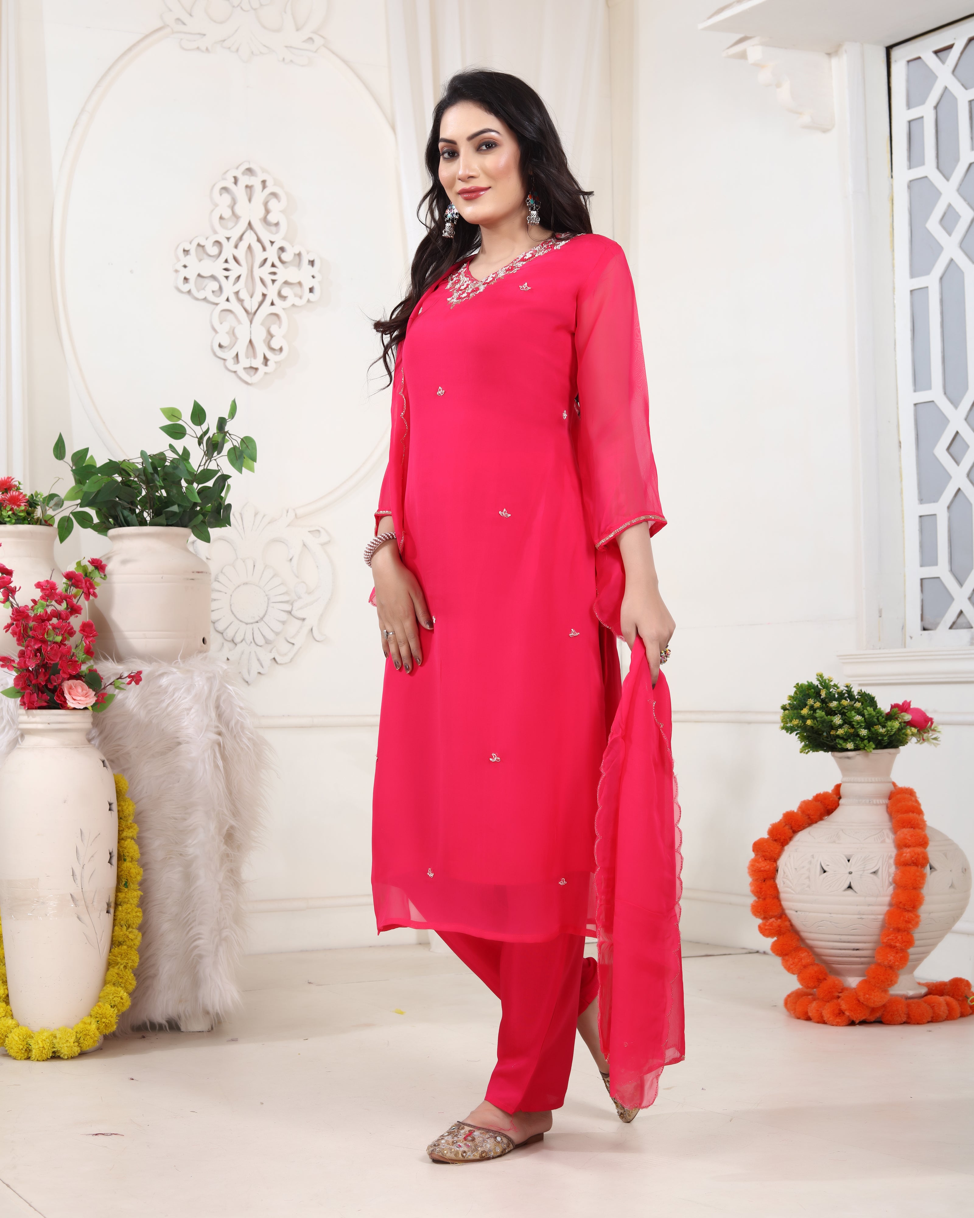 Pearl Zardozi Art Silk Kurti Set