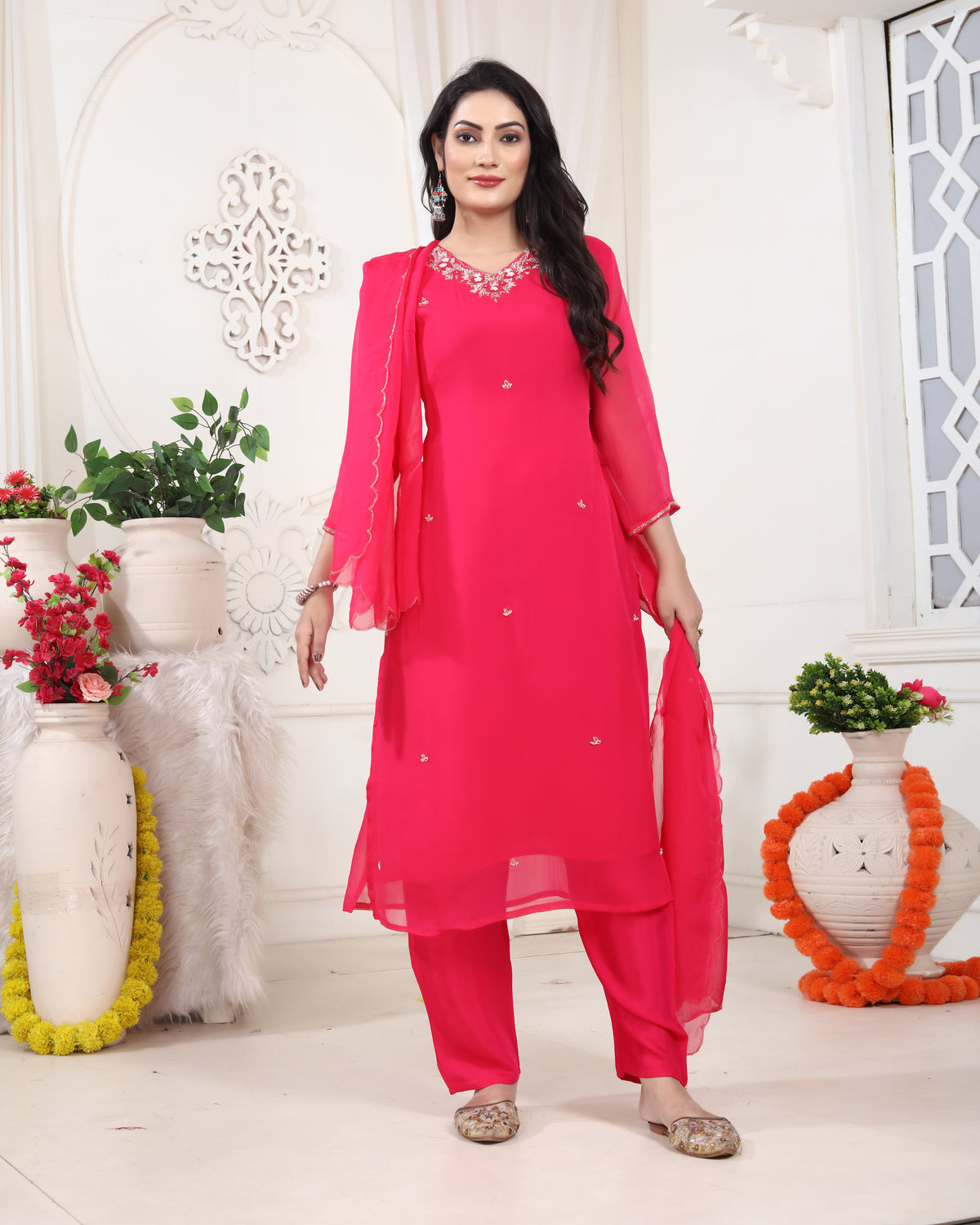 Pearl Zardozi Art Silk Kurti Set