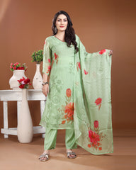 Mint Green Fulkari Organza Silk Kurti Set