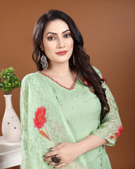 Mint Green Fulkari Organza Silk Kurti Set