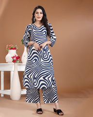 Navy Blue Leheriya Cotton Kurti Set