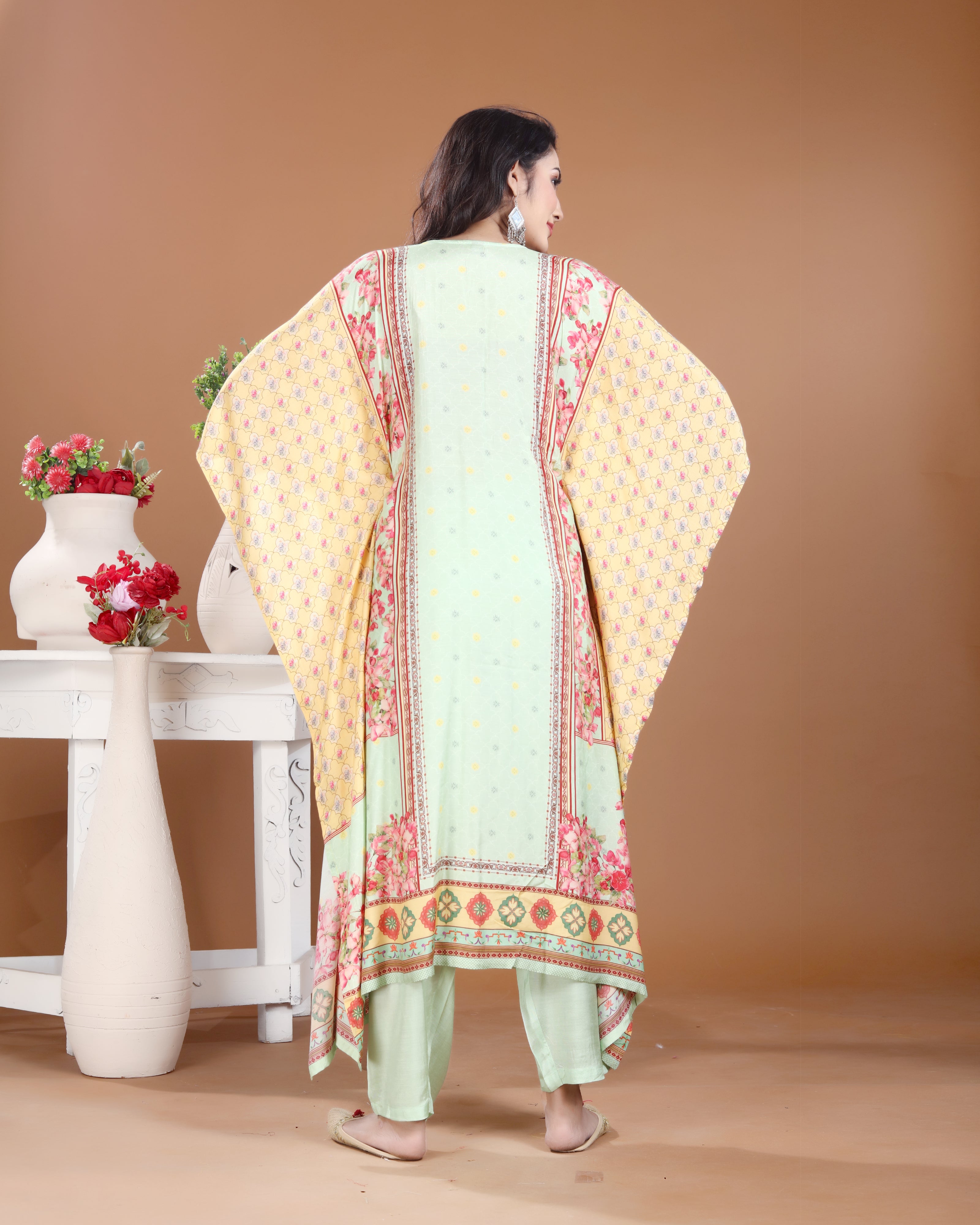 Light Yellow Mint Kaptaani Maslin Silk Kurti Set