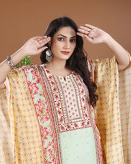 Light Yellow Mint Kaptaani Maslin Silk Kurti Set