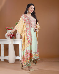 Light Yellow Mint Kaptaani Maslin Silk Kurti Set