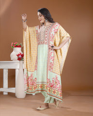 Light Yellow Mint Kaptaani Maslin Silk Kurti Set