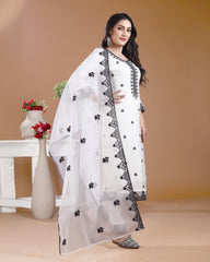 Off-White Black Maslin Silk Kurti Set