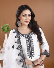 Off-White Black Maslin Silk Kurti Set