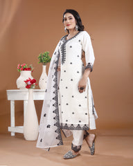 Off-White Black Maslin Silk Kurti Set