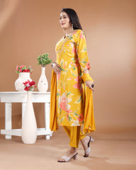 Mustard Gold Fulkari Upada Silk Kurti Set