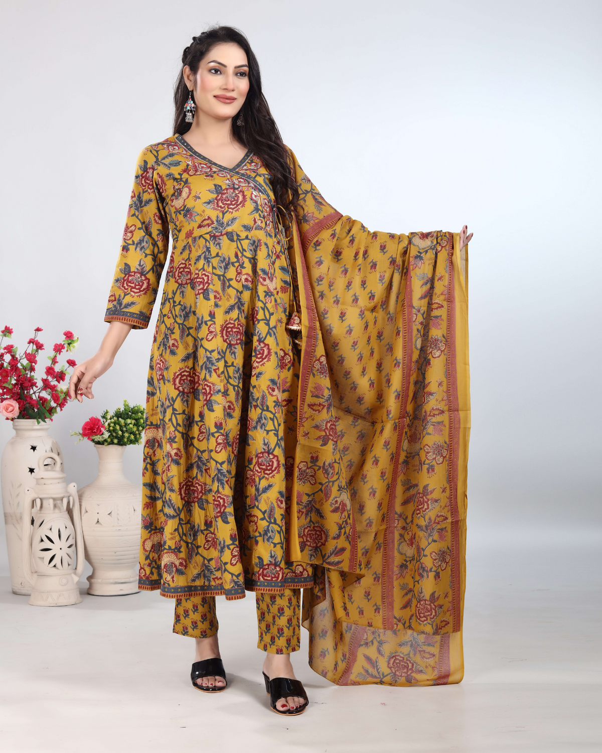 Mustard Gold Dhaabu Print Kurti Set