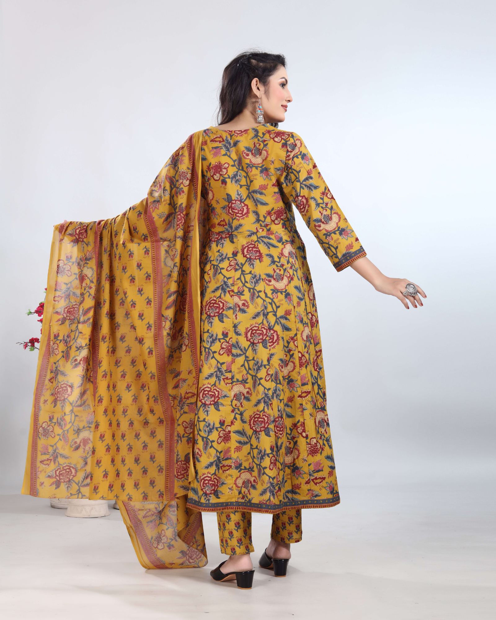 Mustard Gold Dhaabu Print Kurti Set