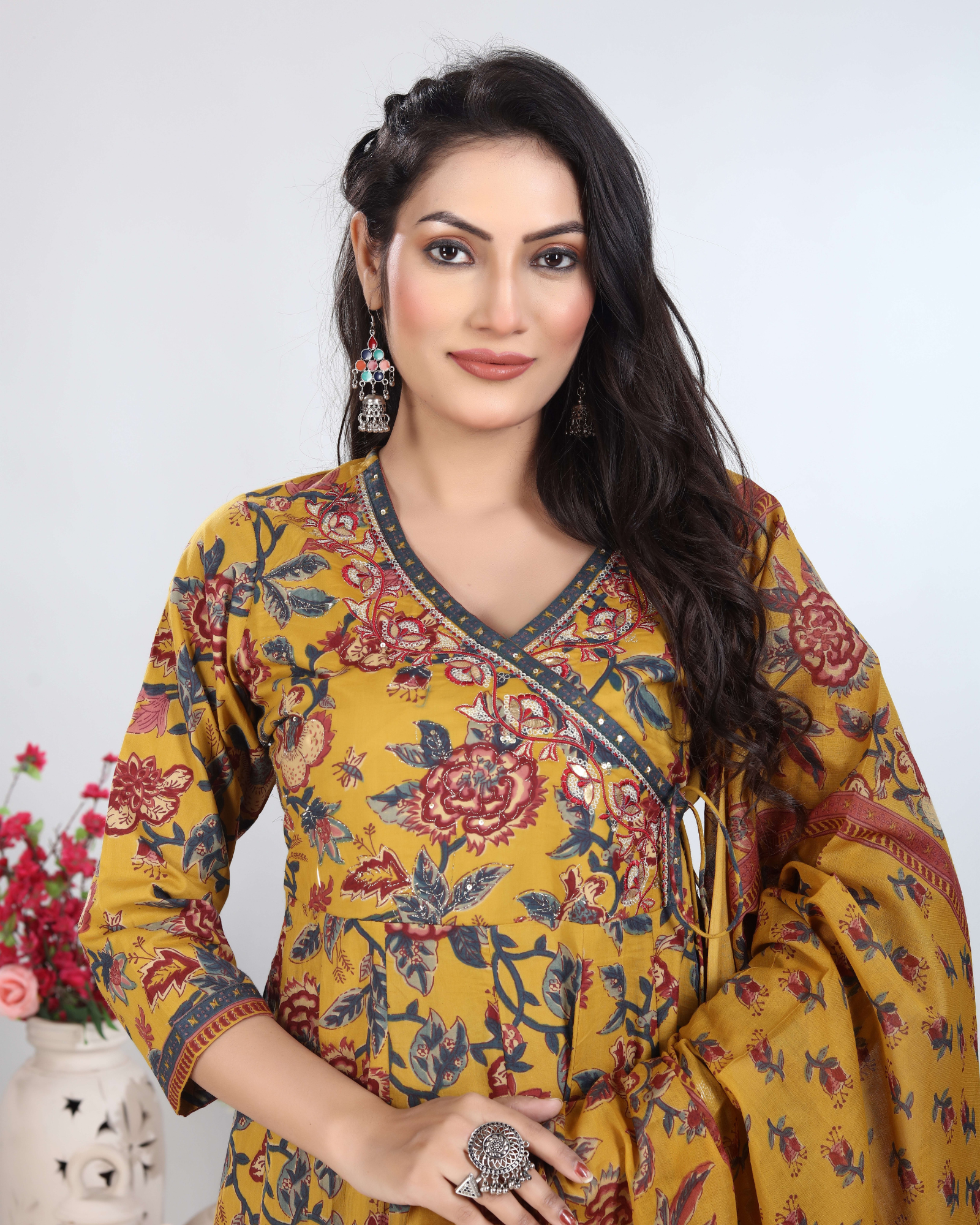 Mustard Gold Dhaabu Print Kurti Set